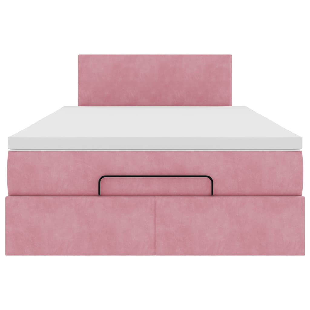 Cadre de lit ottoman avec matelas rose 120x190 cm velours