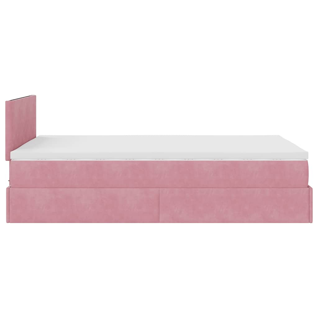 Cadre de lit ottoman avec matelas rose 120x190 cm velours