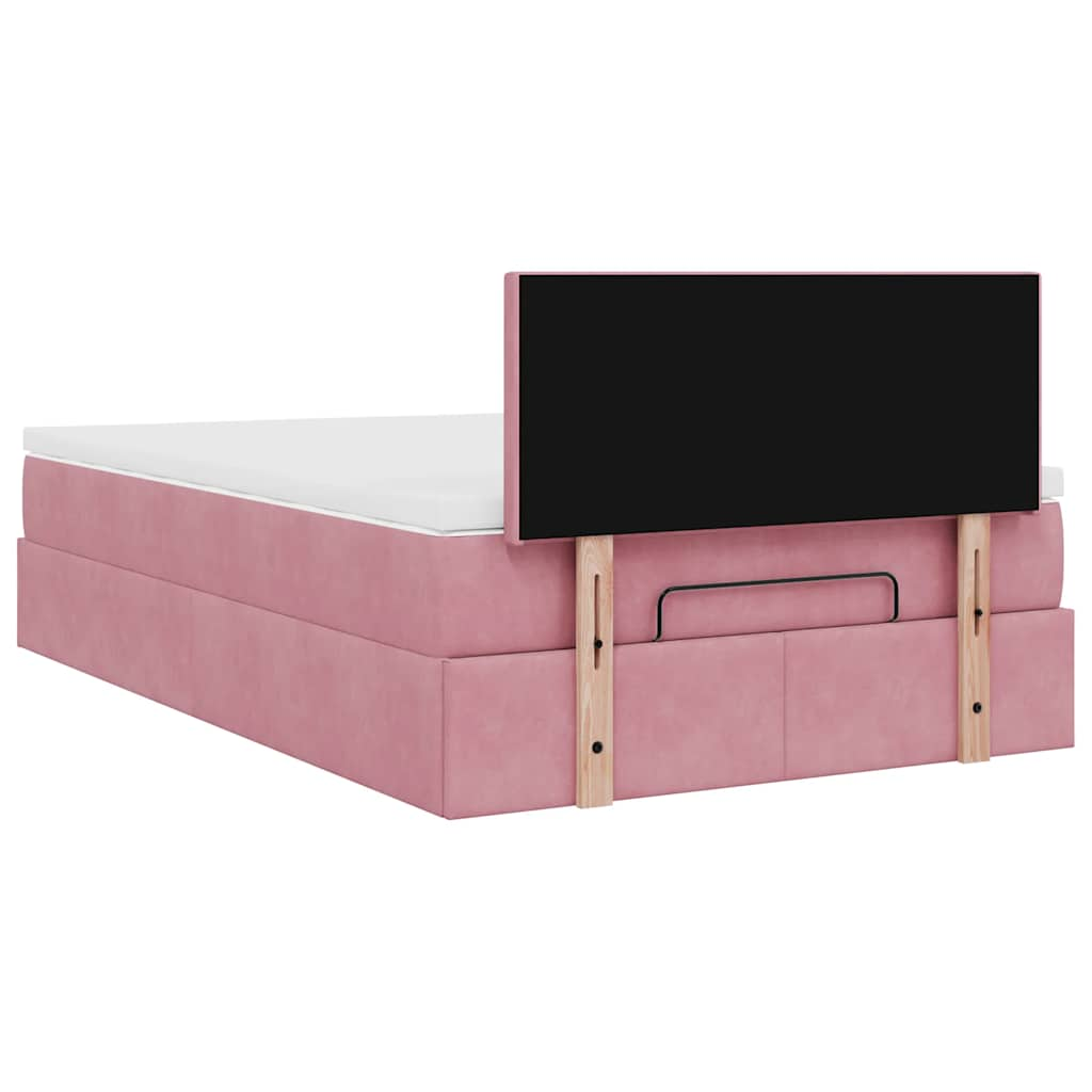 Cadre de lit ottoman avec matelas rose 120x190 cm velours