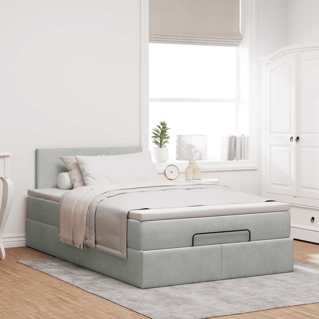 Cadre de lit ottoman et matelas gris clair 120x200 cm velours