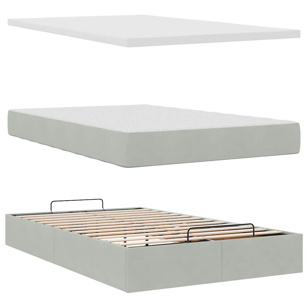 Cadre de lit ottoman et matelas gris clair 120x200 cm velours