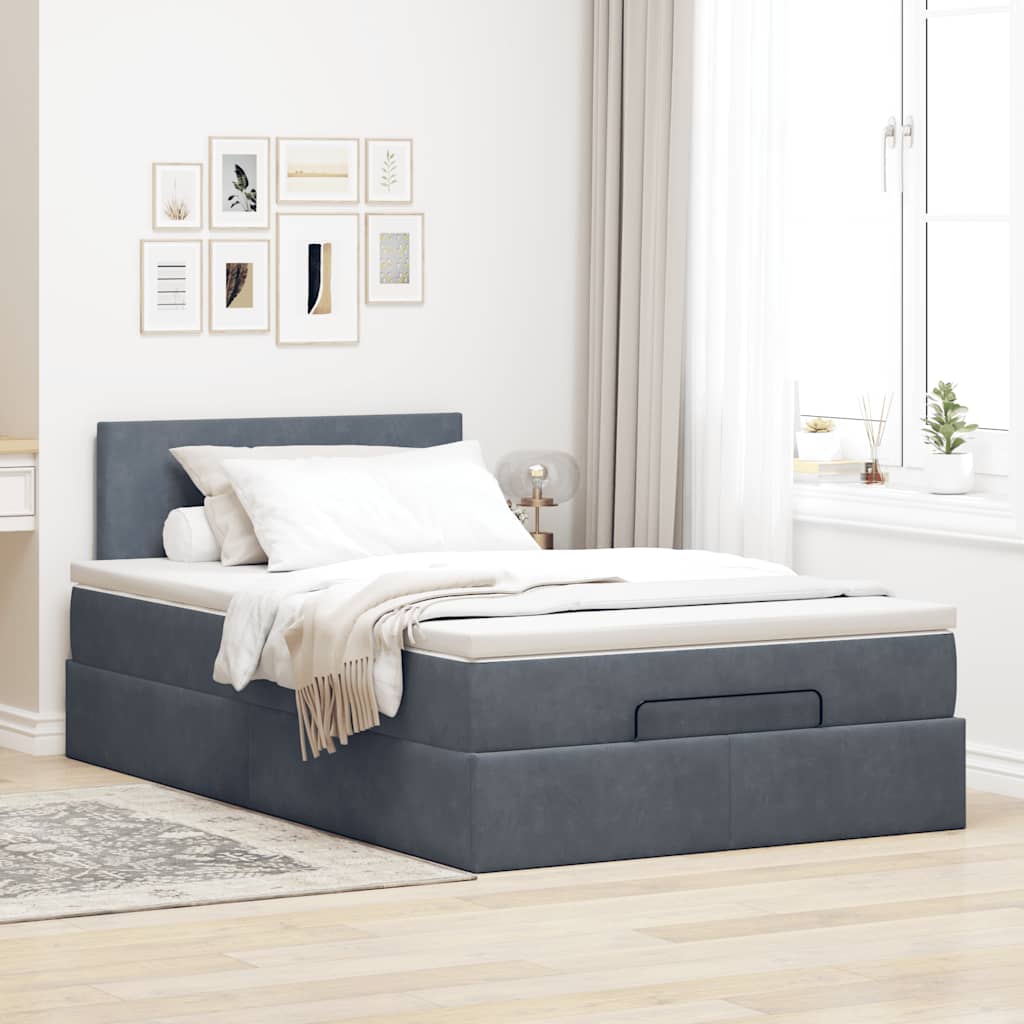 Cadre de lit ottoman et matelas gris foncé 120x200 cm velours