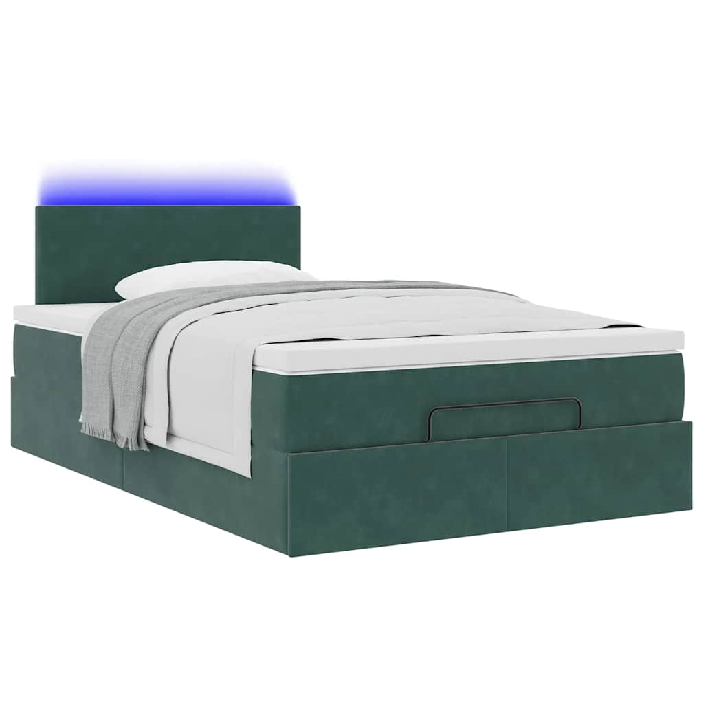 Cadre de lit ottoman avec matelas vert foncé 120x200 cm velours