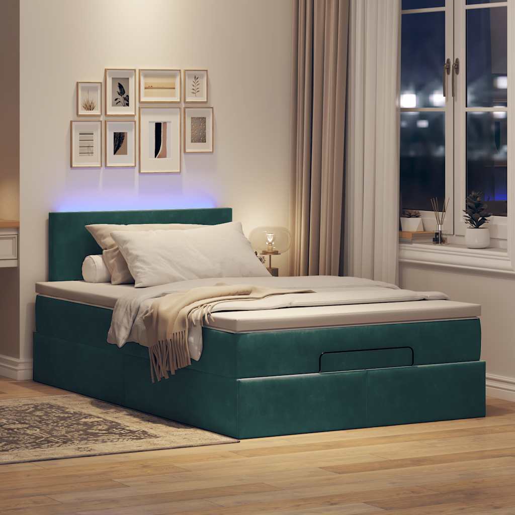 Cadre de lit ottoman avec matelas vert foncé 120x200 cm velours