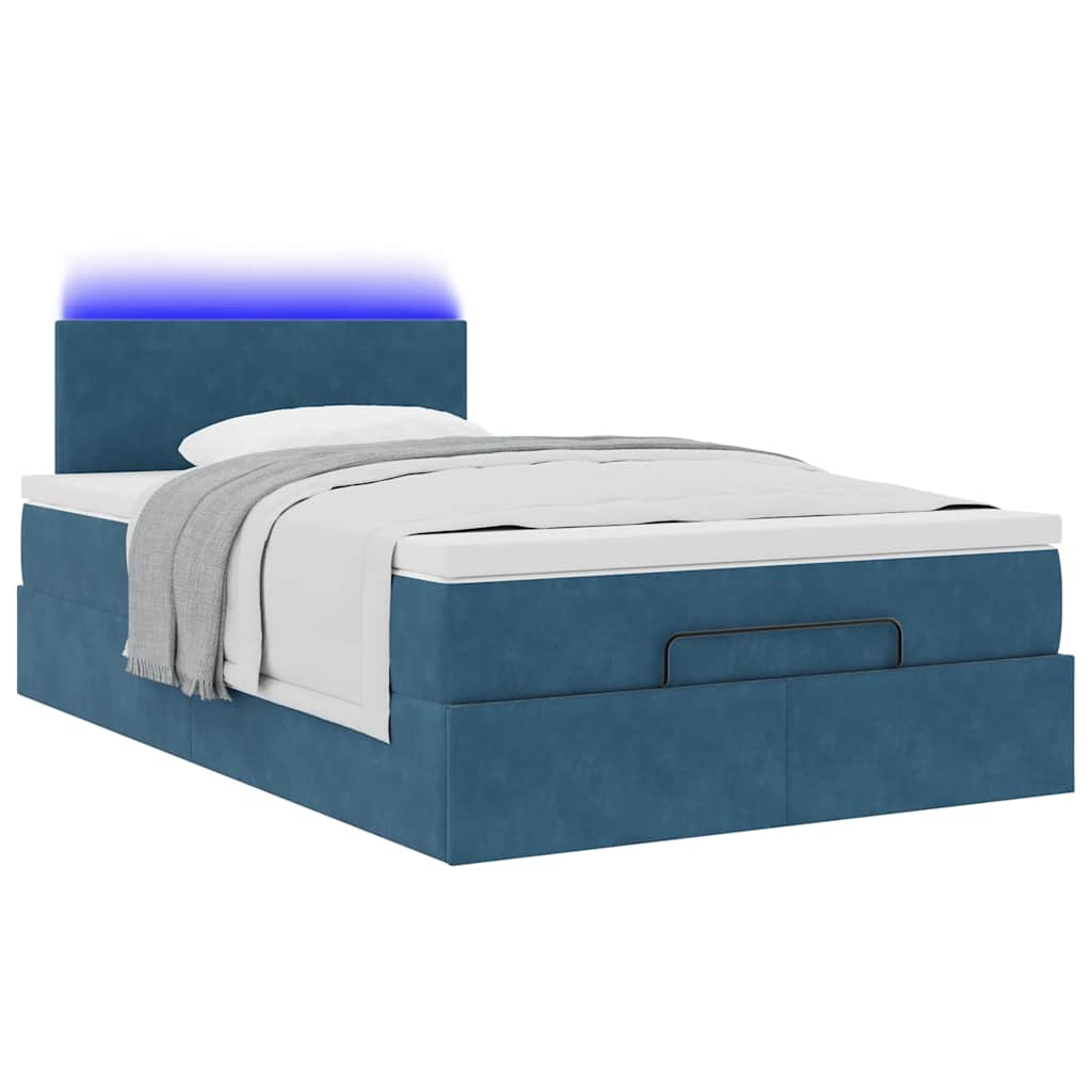 Ottoman bed frame with dark blue mattress 120x200 cm velvet