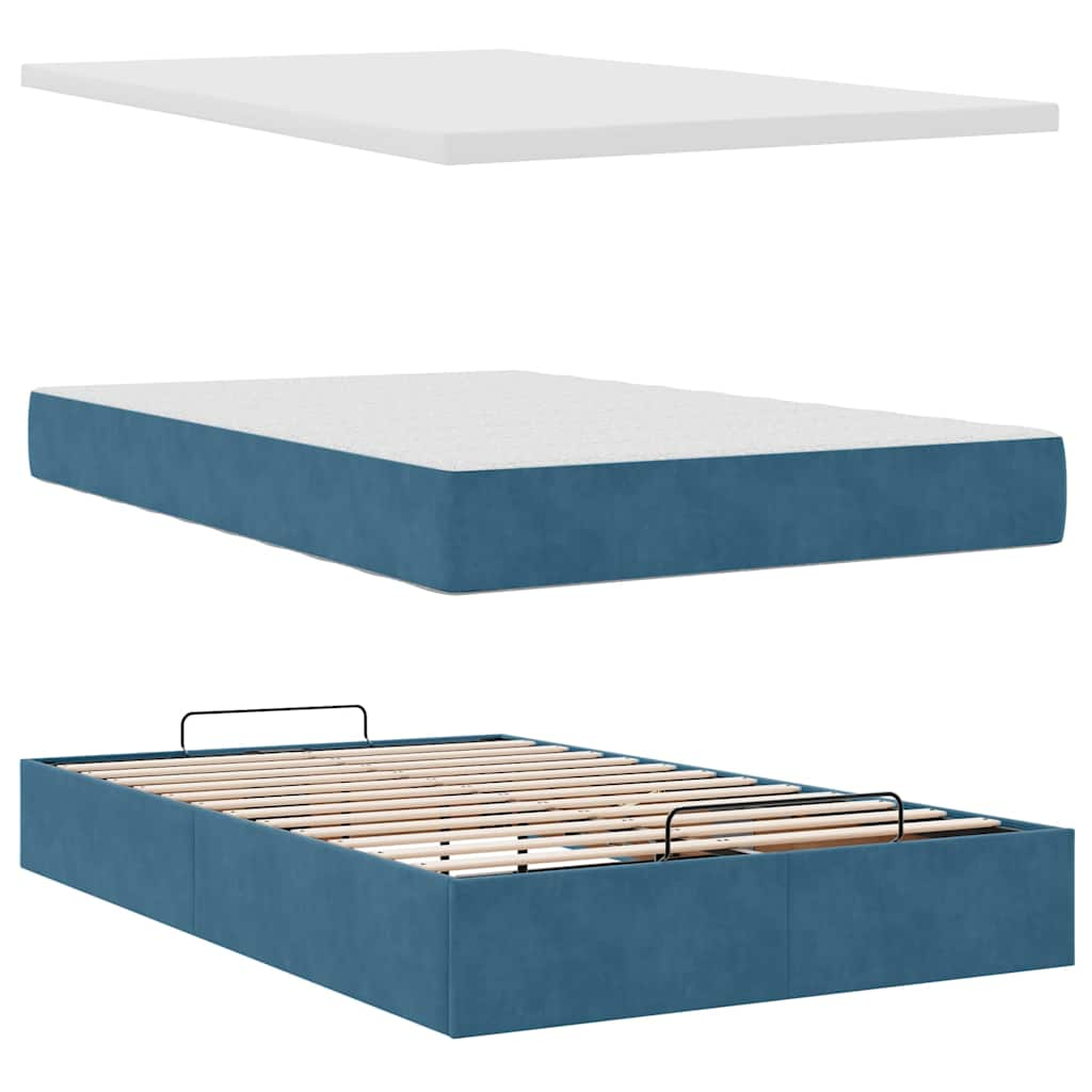 Ottoman bed frame with dark blue mattress 120x200 cm velvet