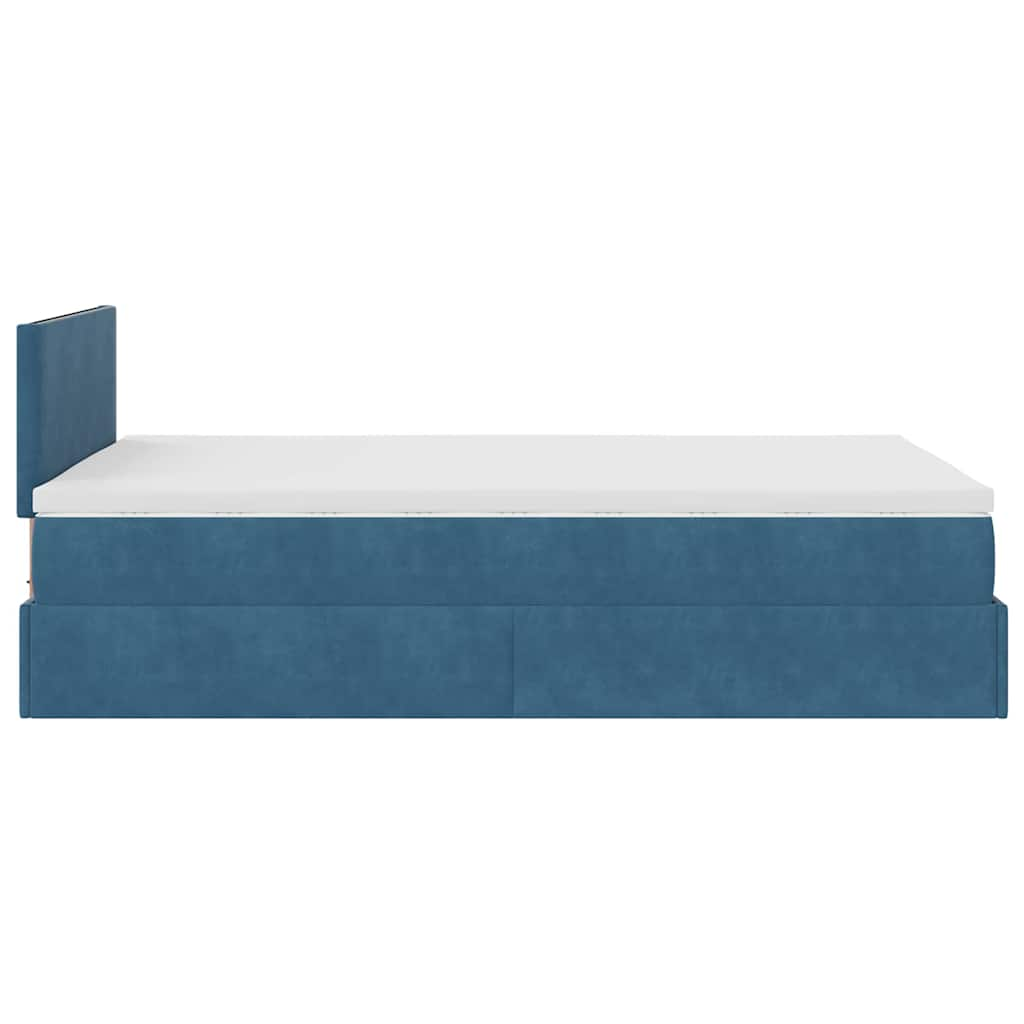 Ottoman bed frame with dark blue mattress 120x200 cm velvet