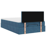 Ottoman bed frame with dark blue mattress 120x200 cm velvet