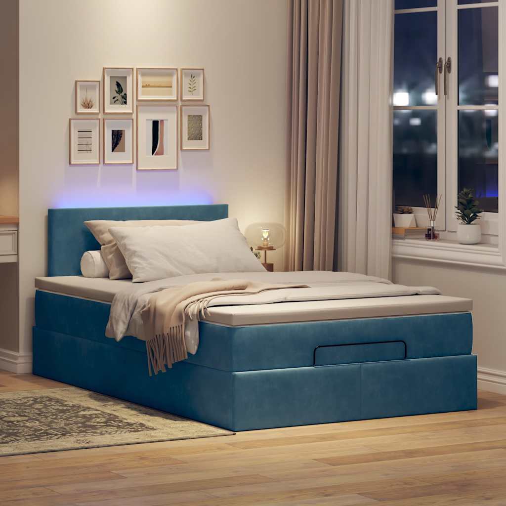 Ottoman bed frame with dark blue mattress 120x200 cm velvet