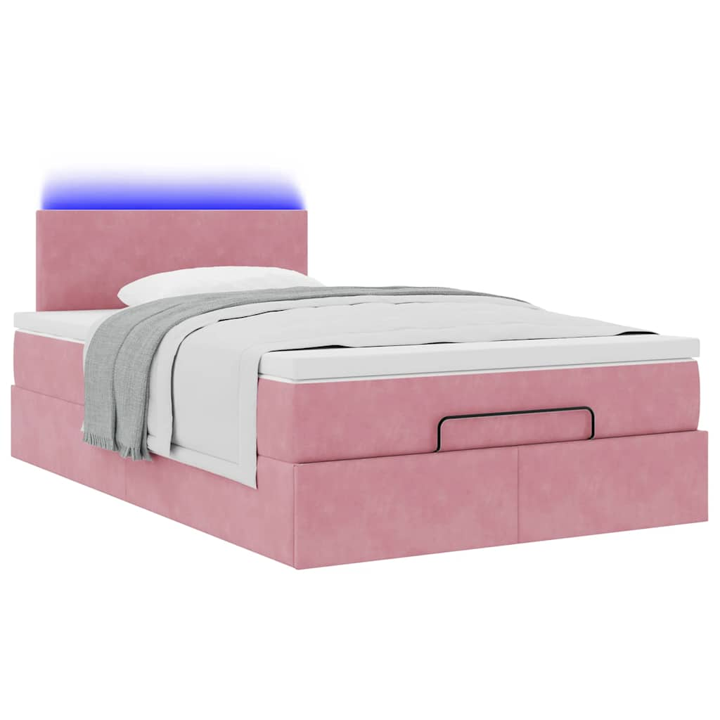 Cadre de lit ottoman avec matelas rose 120x200 cm velours