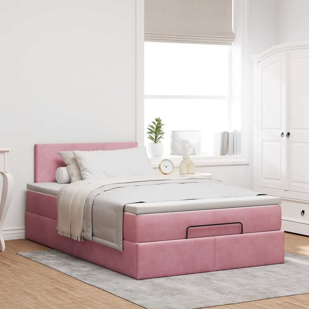 Cadre de lit ottoman avec matelas rose 120x200 cm velours