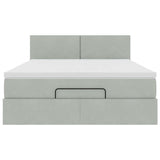 Cadre de lit ottoman et matelas gris clair 140x190 velours