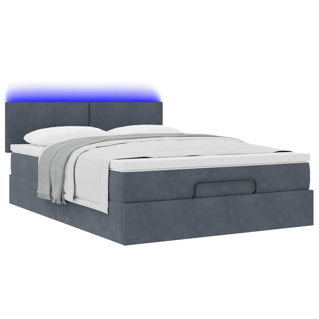 Cadre de lit ottoman avec matelas gris foncé 140x190 cm velours