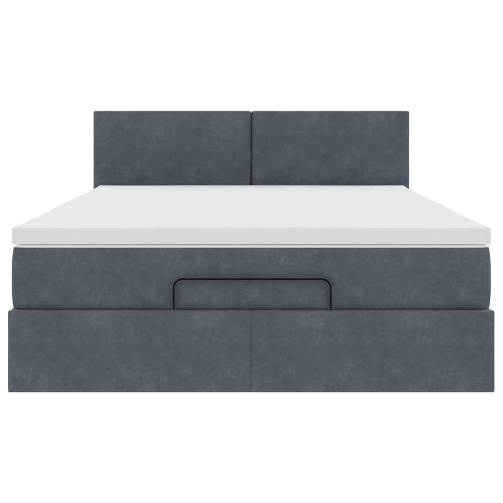 Cadre de lit ottoman avec matelas gris foncé 140x190 cm velours