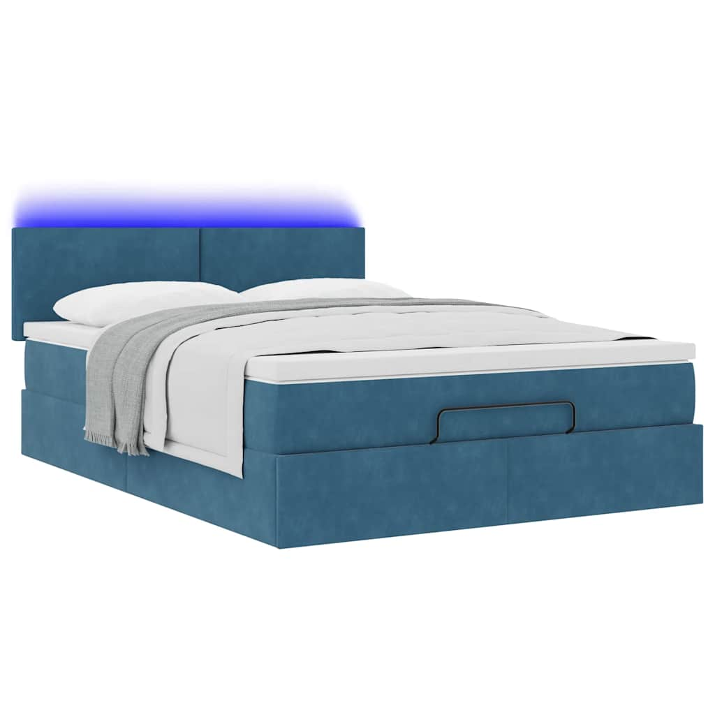 Cadre de lit ottoman avec matelas bleu foncé 140x190 cm velours