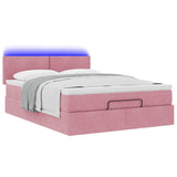 Cadre de lit ottoman avec matelas rose 140x190 cm velours