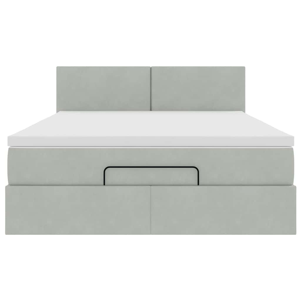 Cadre de lit ottoman avec matelas gris clair 140x200 cm velours