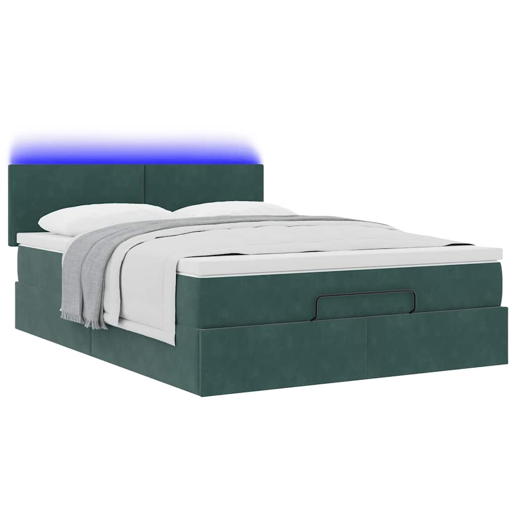 Cadre de lit ottoman avec matelas vert foncé 140x200 cm velours