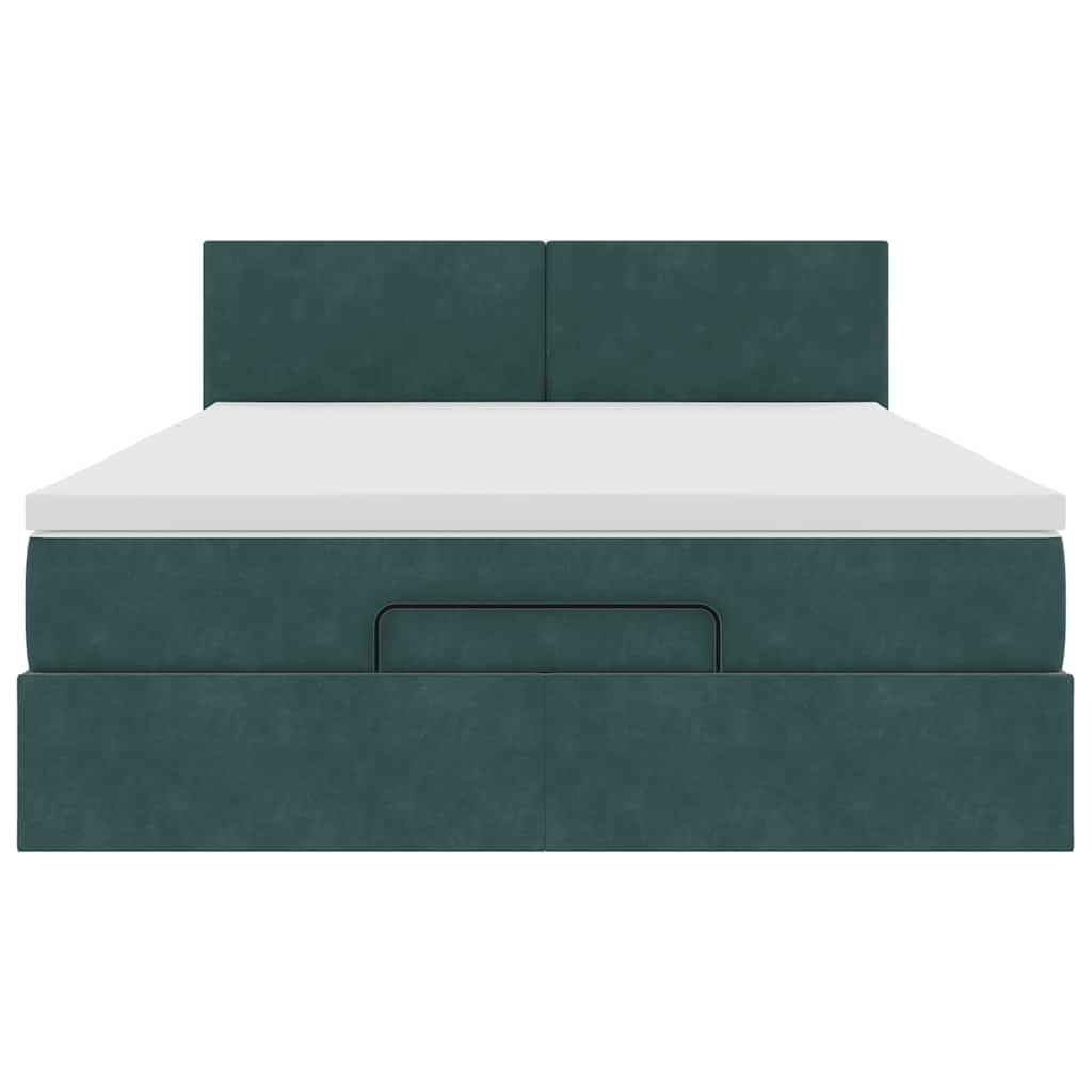 Cadre de lit ottoman avec matelas vert foncé 140x200 cm velours