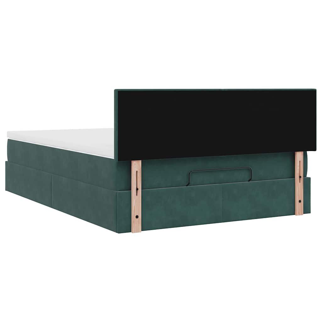 Cadre de lit ottoman avec matelas vert foncé 140x200 cm velours