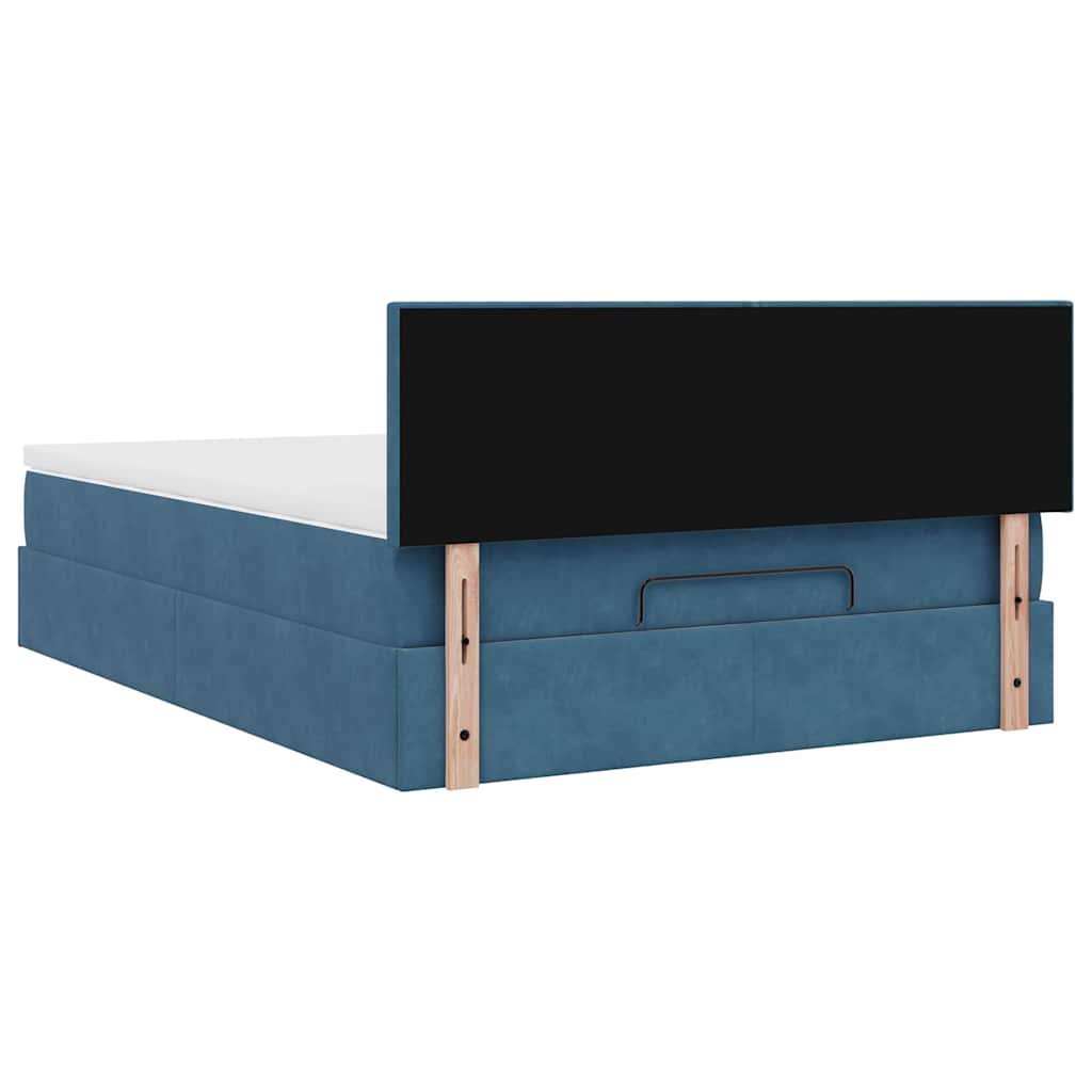 Cadre de lit ottoman avec matelas bleu foncé 140x200 cm velours