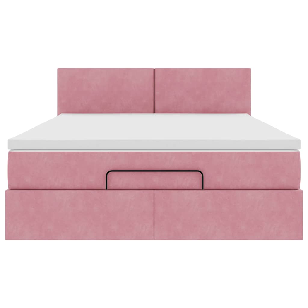 Cadre de lit ottoman avec matelas rose 140x200 cm velours