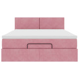 Cadre de lit ottoman avec matelas rose 140x200 cm velours