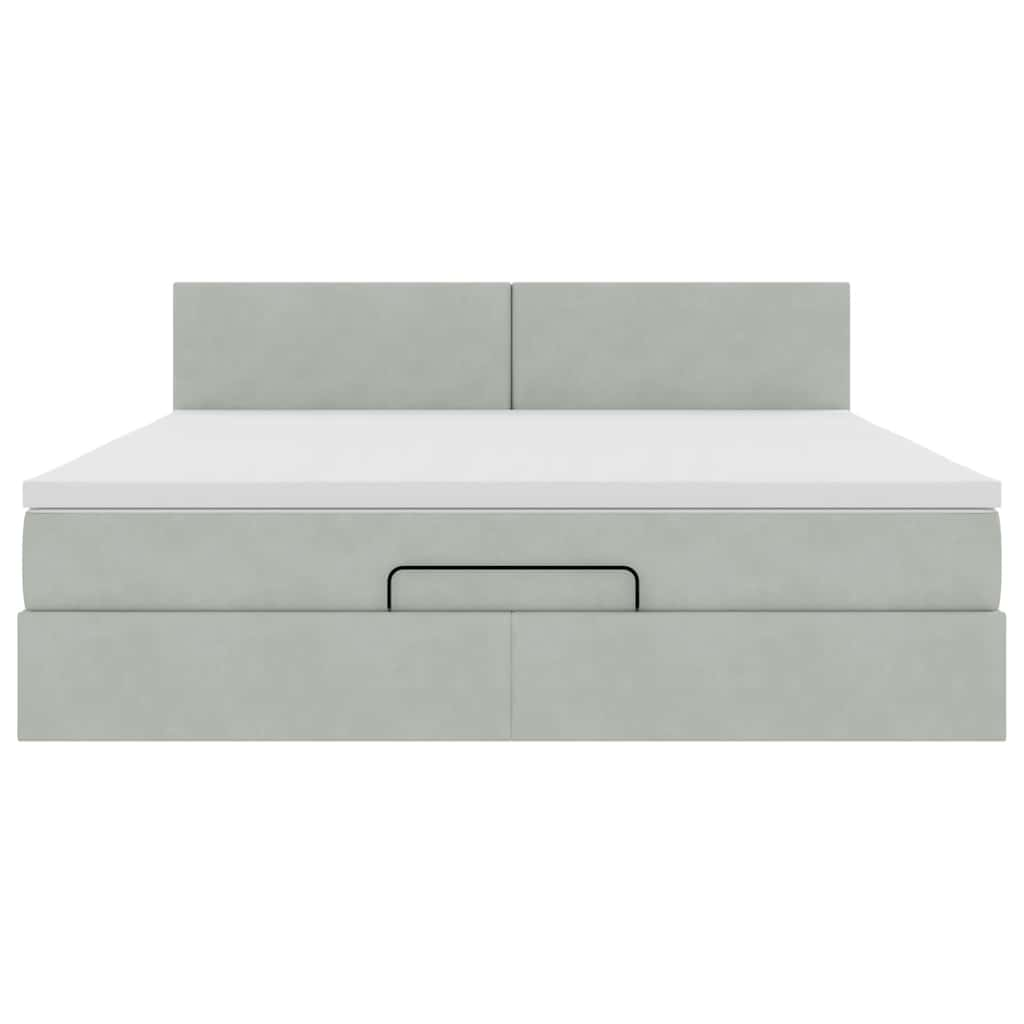 Cadre de lit ottoman avec matelas gris clair 160x200 cm velours