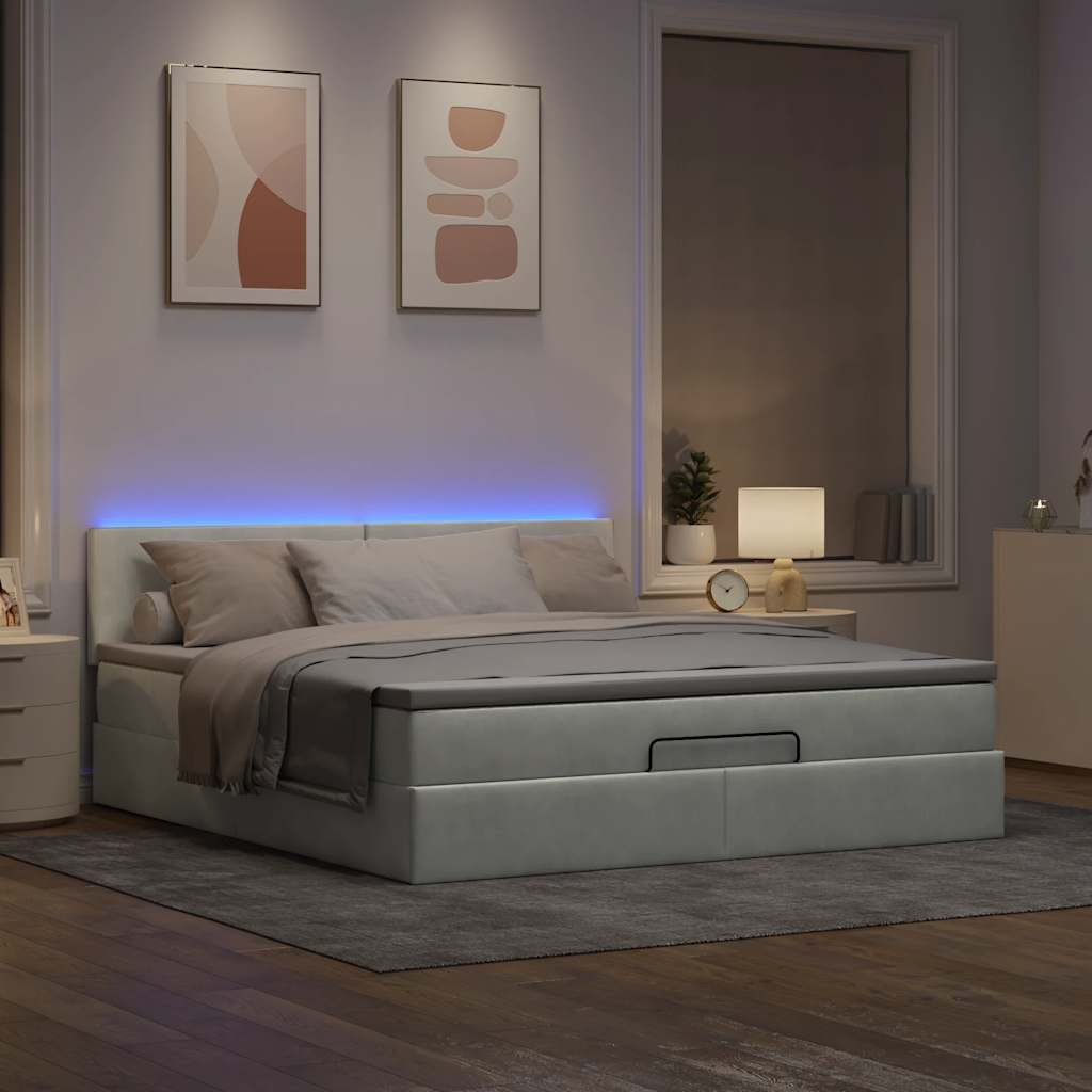 Cadre de lit ottoman avec matelas gris clair 160x200 cm velours