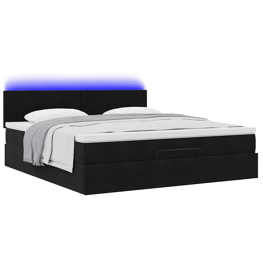 Cadre de lit ottoman avec matelas noir 160x200 cm velours