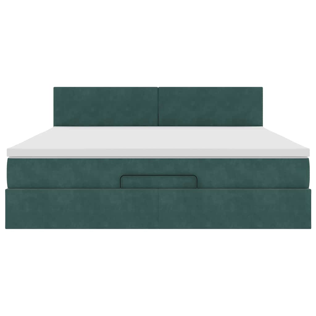 Cadre de lit ottoman avec matelas vert foncé 160x200 cm velours