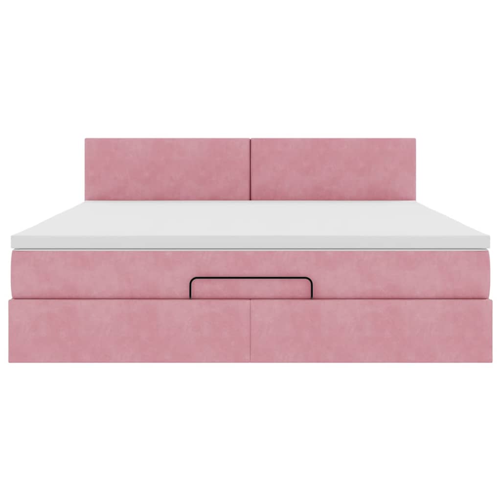 Cadre de lit ottoman avec matelas rose 160x200 cm velours