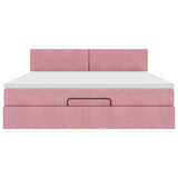 Cadre de lit ottoman avec matelas rose 160x200 cm velours