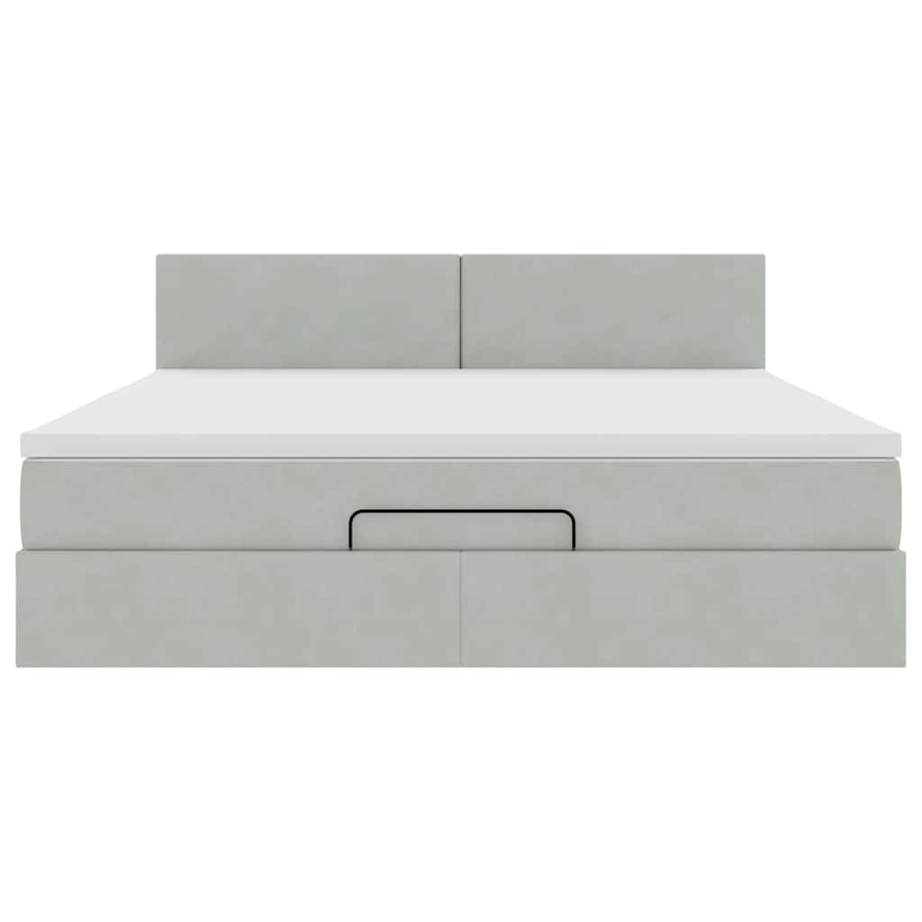 Cadre de lit ottoman avec matelas gris clair 180x200 cm velours