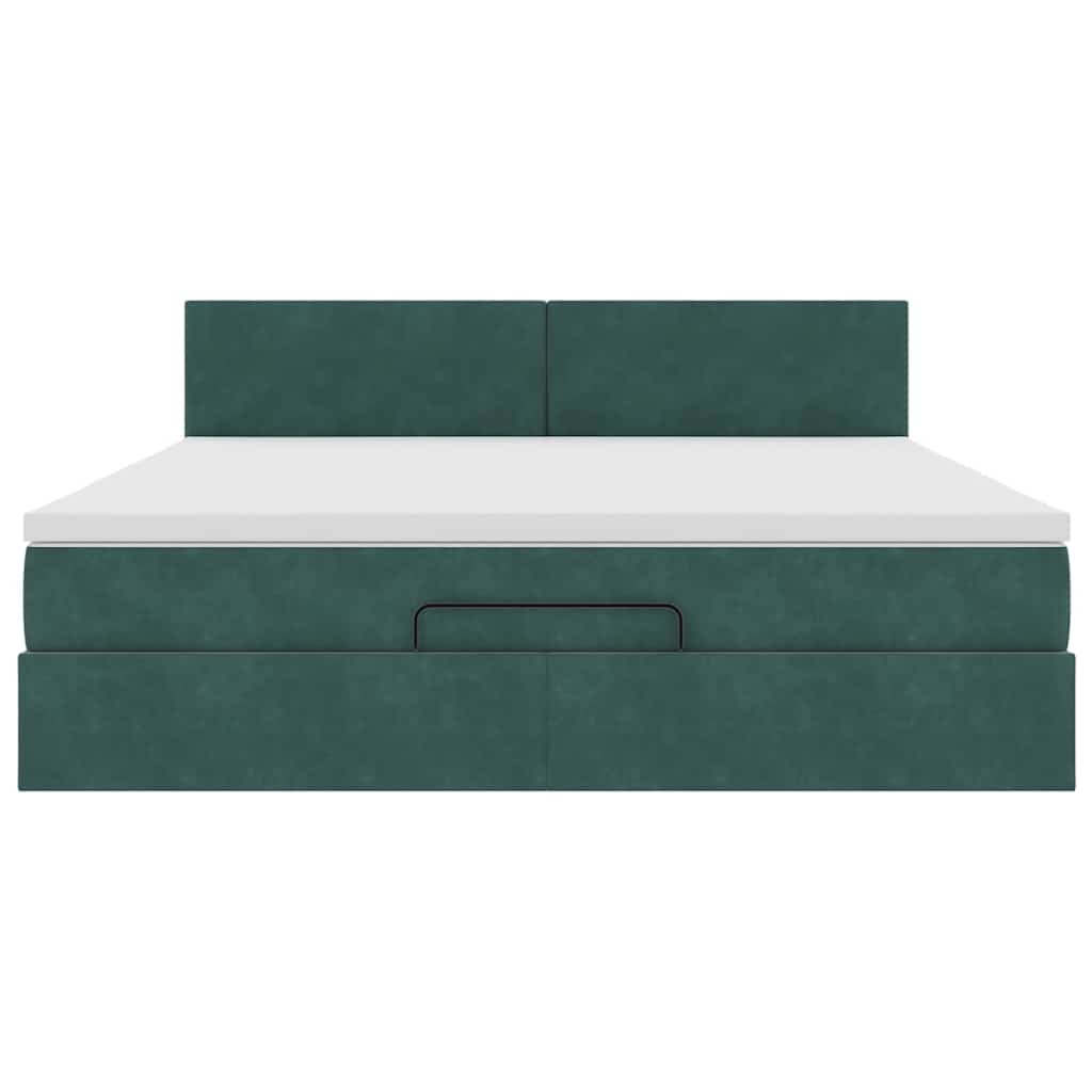 Cadre de lit ottoman avec matelas vert foncé 180x200 cm velours