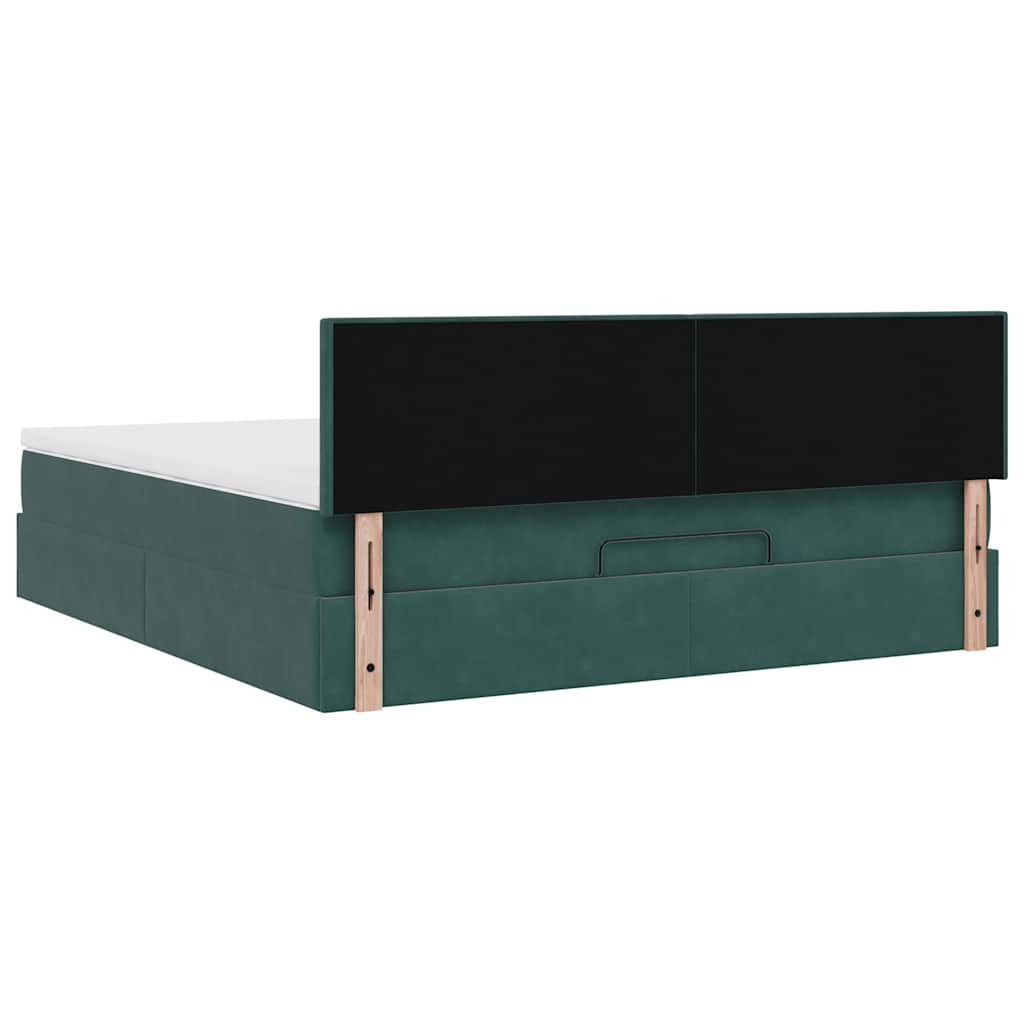 Cadre de lit ottoman avec matelas vert foncé 180x200 cm velours