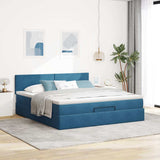 Cadre de lit ottoman avec matelas bleu foncé 180x200 cm velours