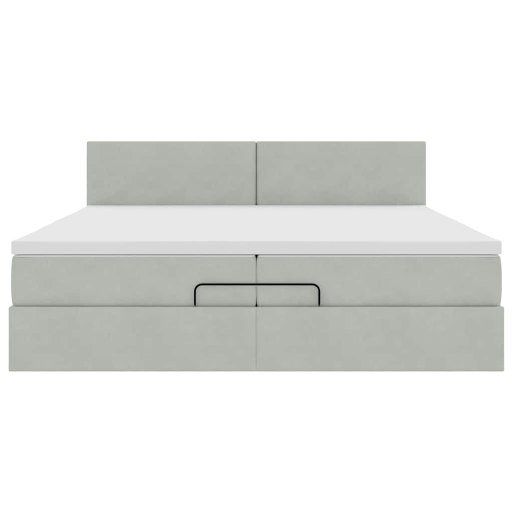 Cadre de lit ottoman avec matelas gris clair 200x200 cm velours