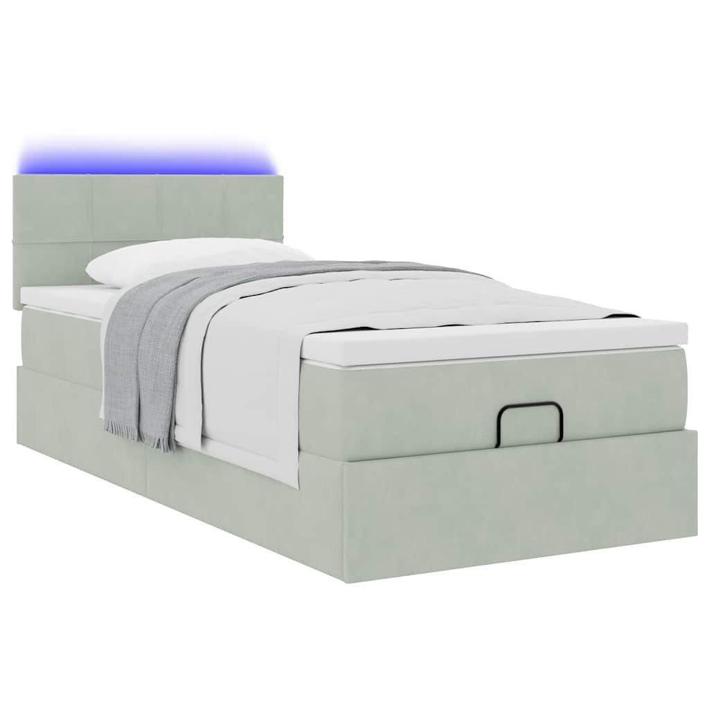 Cadre de lit ottoman avec matelas gris clair 80x200 cm velours