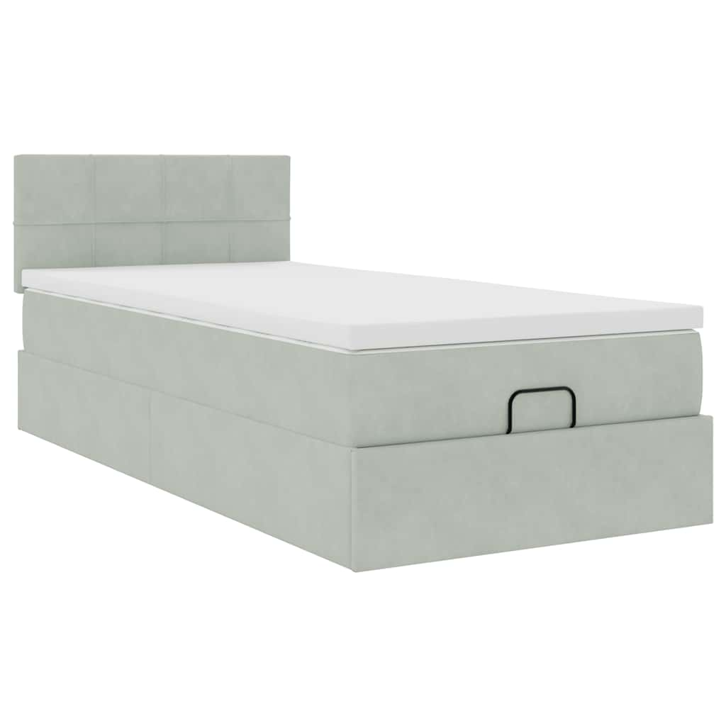 Cadre de lit ottoman avec matelas gris clair 80x200 cm velours