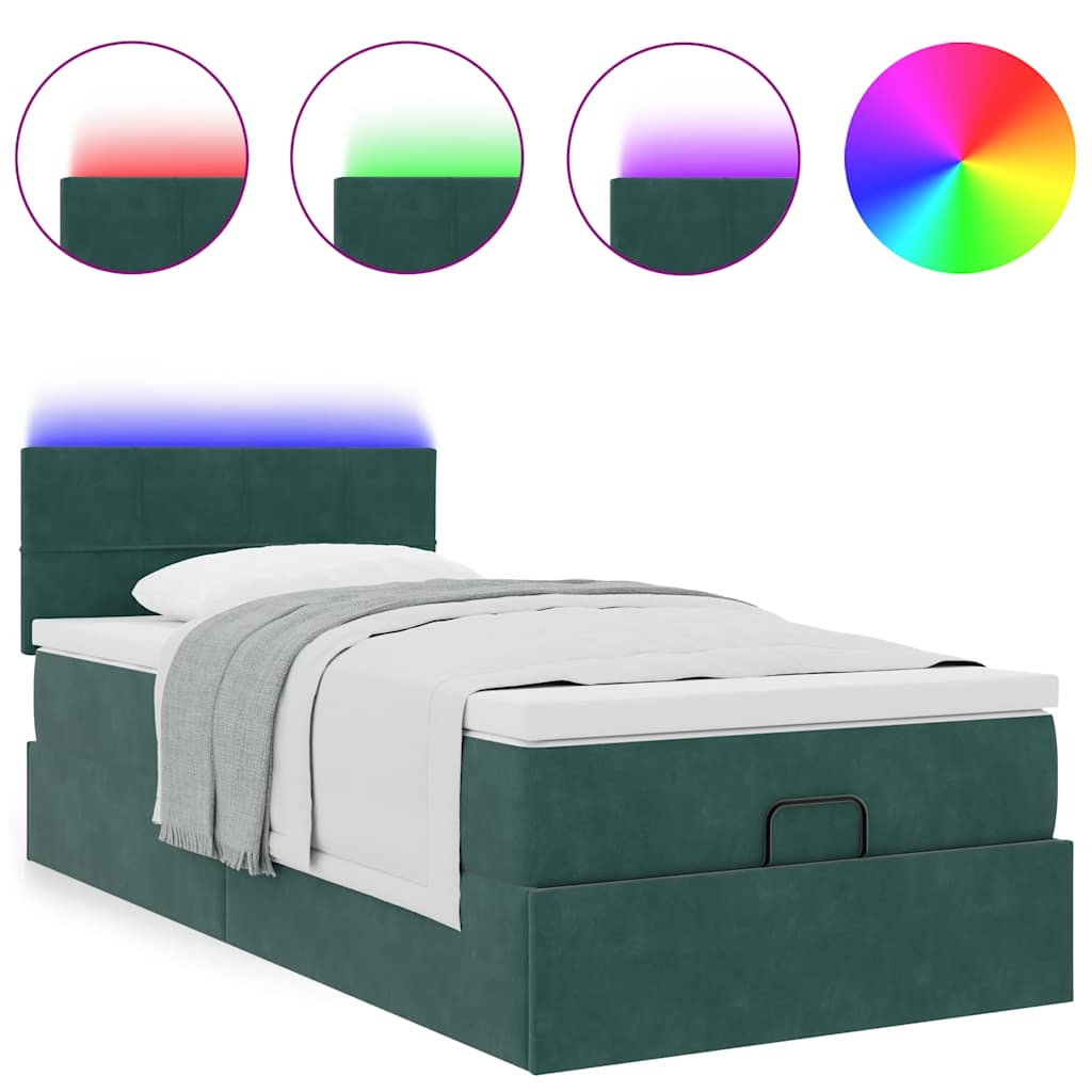 Cadre de lit ottoman avec matelas vert foncé 80x200 cm velours