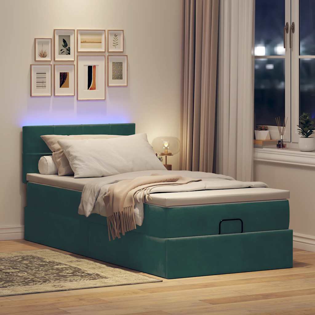 Cadre de lit ottoman avec matelas vert foncé 80x200 cm velours