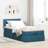 Cadre de lit ottoman avec matelas bleu foncé 80x200 cm velours