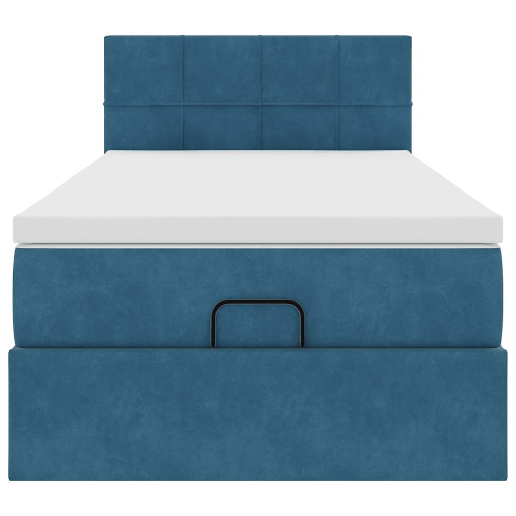 Cadre de lit ottoman avec matelas bleu foncé 80x200 cm velours