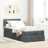 Ottoman bed frame with dark gray mattress 90x190 cm velvet