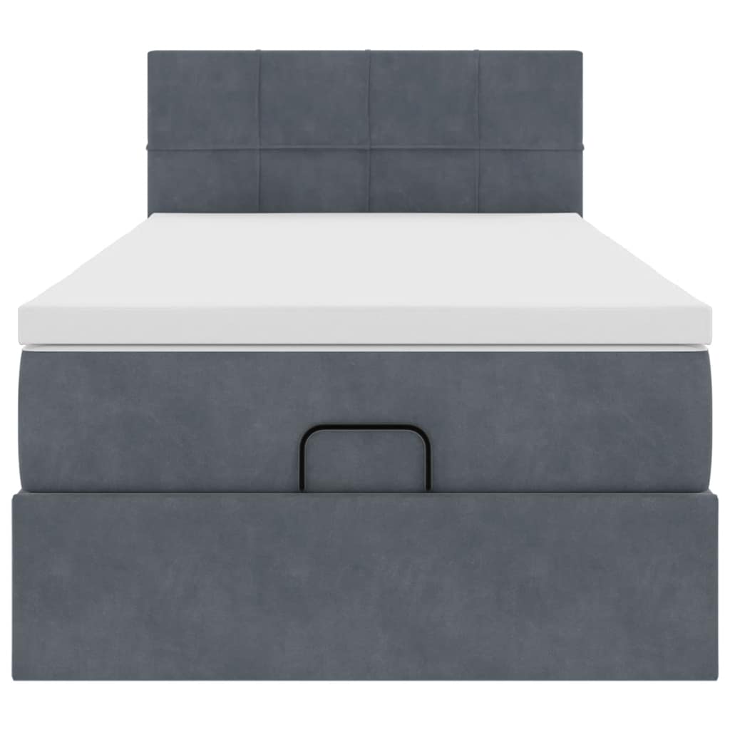 Ottoman bed frame with dark gray mattress 90x190 cm velvet