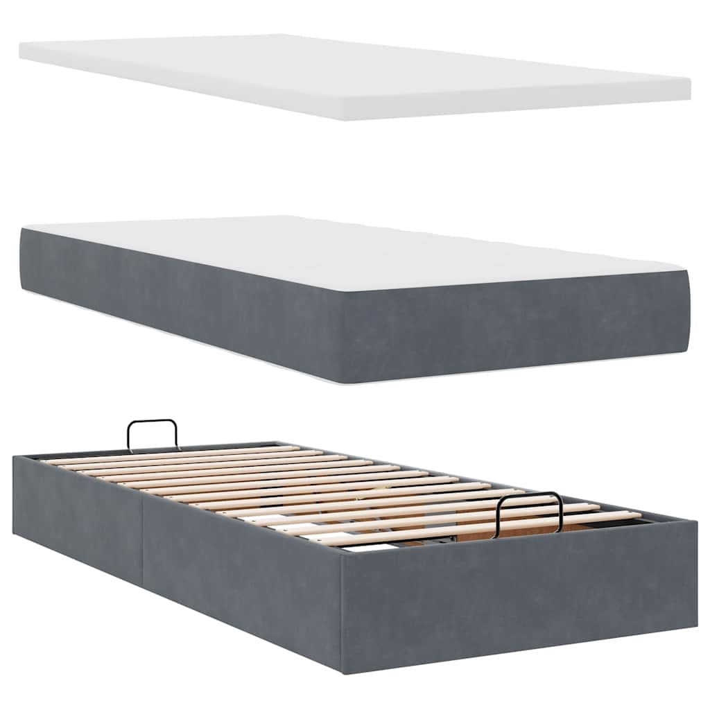 Ottoman bed frame with dark gray mattress 90x190 cm velvet