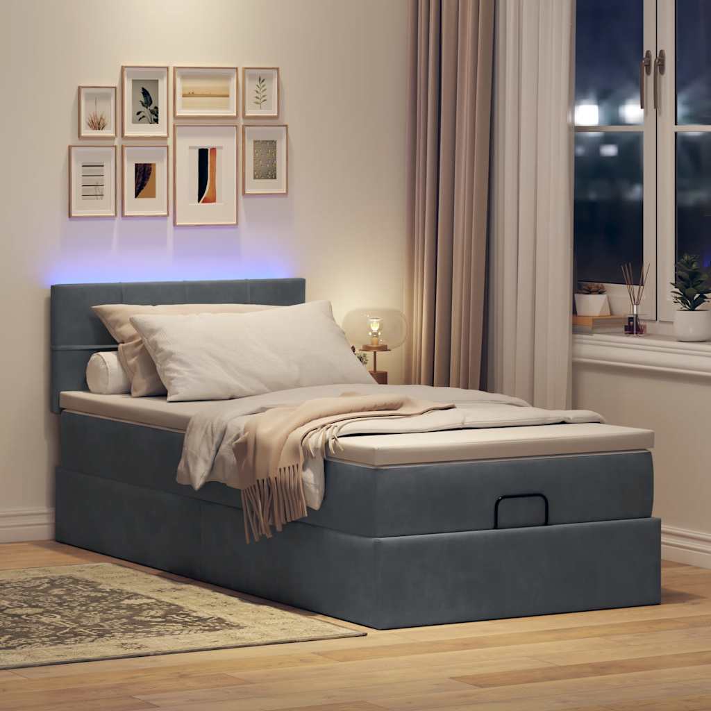 Ottoman bed frame with dark gray mattress 90x190 cm velvet