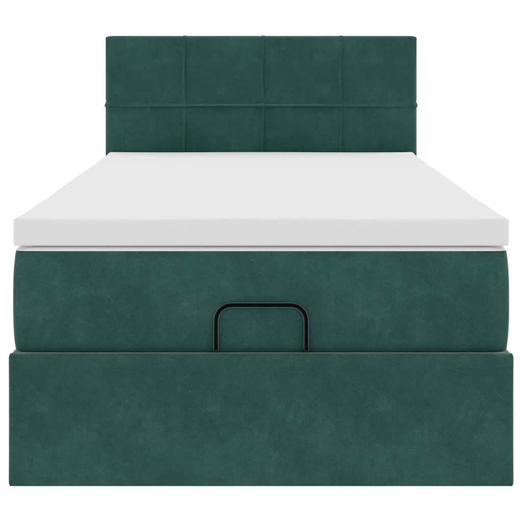 Cadre de lit ottoman avec matelas vert foncé 90x190 cm velours