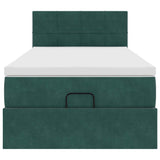 Cadre de lit ottoman avec matelas vert foncé 90x190 cm velours